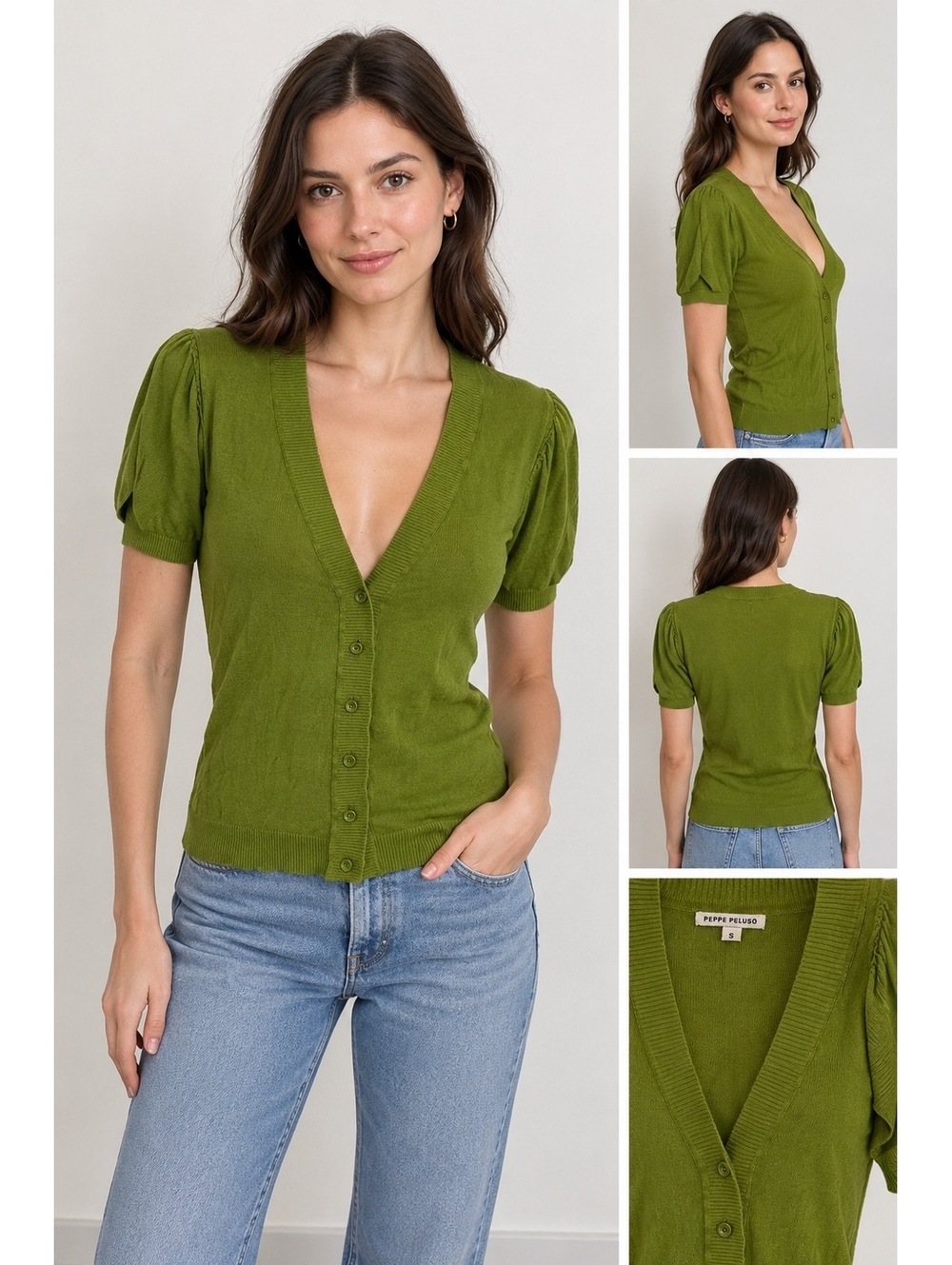 Peppe Peluso $168 Woman’s S Green Short Sleeve Button-Up Cardigan Shirt Size S